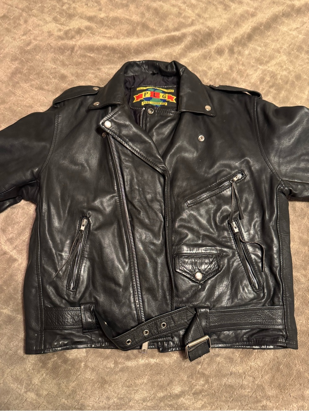 Pure leather gold Black Leather Bomber-Style Jacket